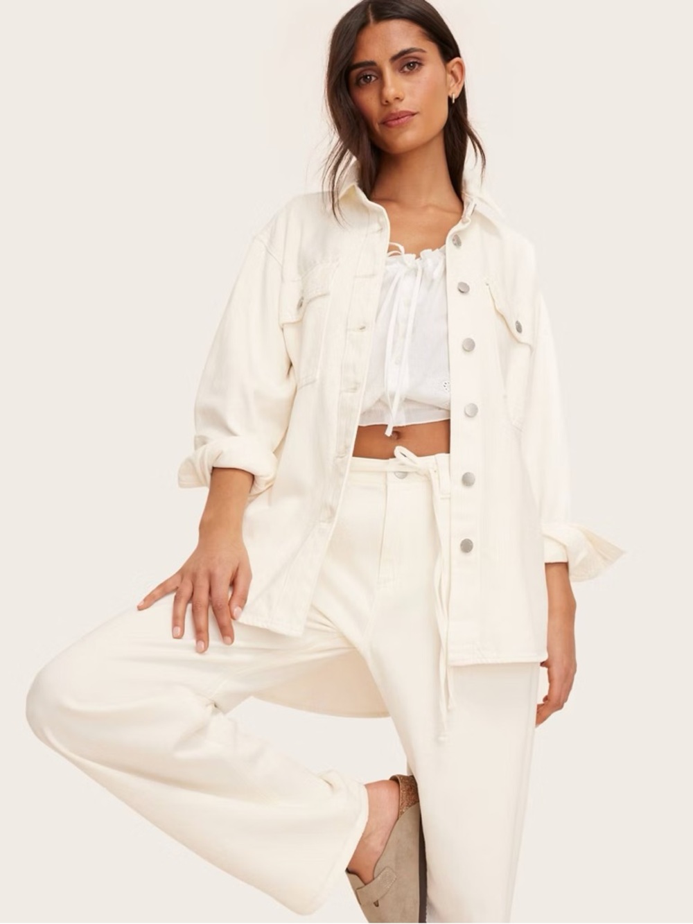 NWT Parke x Target Womens Small Long Sleeve Denim‎ Shacket Cream Jacket Shirt